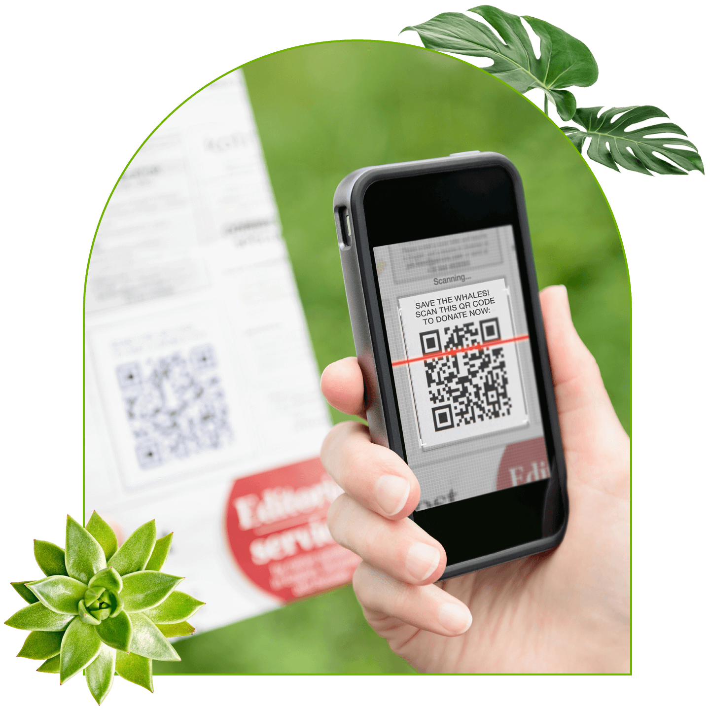 Example of scanning a QR code to make an online donation