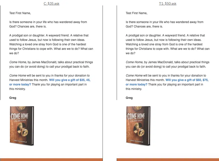This is an example of an A/B/C test to assess the impact of suggested donations.