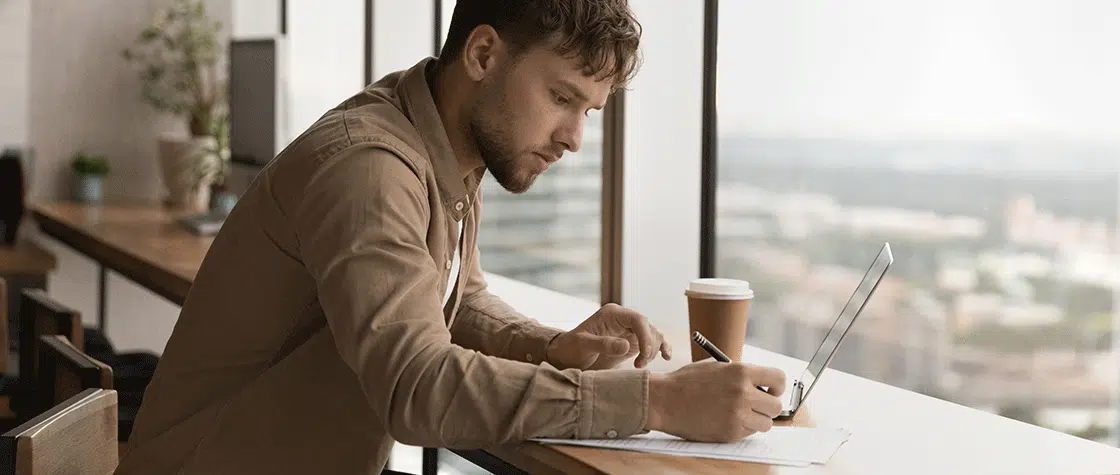 man taking written survey