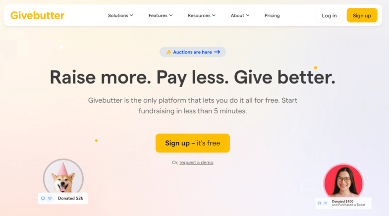 This image shows Givebutter’s online fundraising platform.