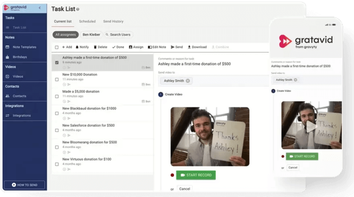 This image shows what Gratavid’s online video fundraising platform looks like. 