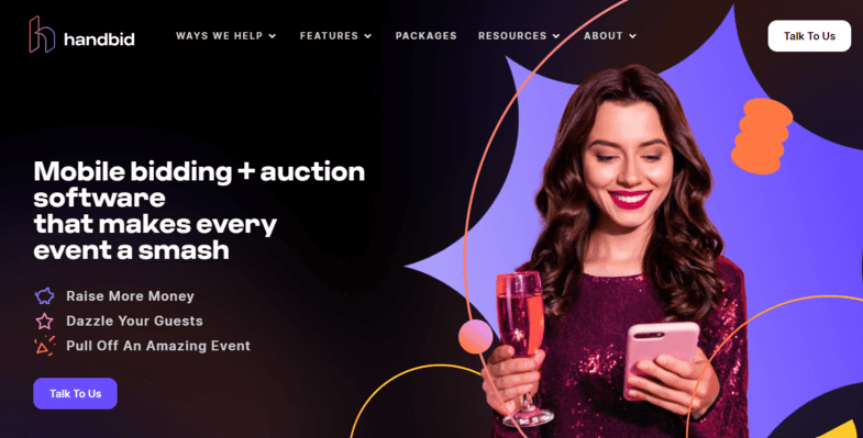 This is a screenshot of Handbid’s homepage. 