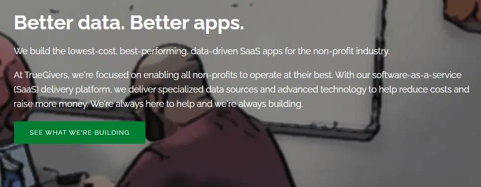 This is a screenshot of the TrueGivers homepage. 