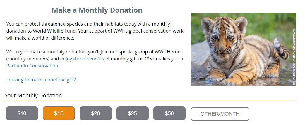 The World Wildlife Fund's monthly donation program is called WWF Heroes.