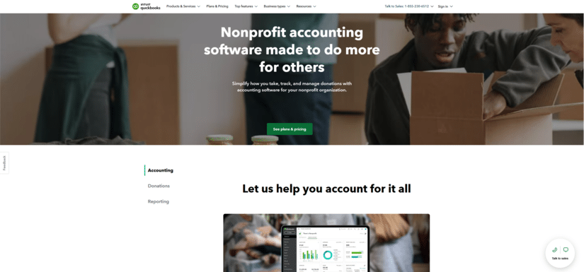 QuickBooks's homepage