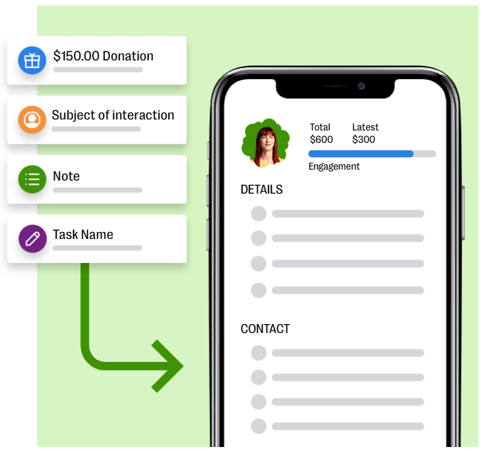 product image showing how Bloomerang’s mobile app works by allowing users to track donations and donor information
