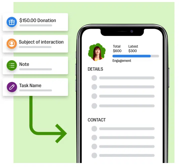 product image showing how Bloomerang’s mobile app works by allowing users to track donations and donor information