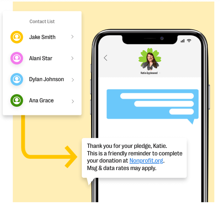 Bloomerang’s text fundraising functionality, with capabilities for messaging pledge reminders to supporters