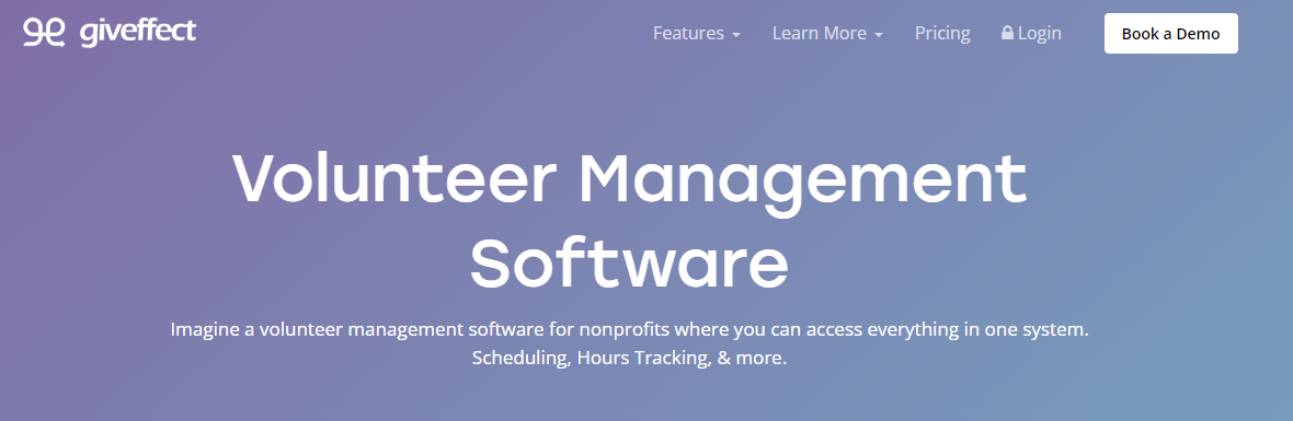 Screenshot of the Giveffect volunteer management product page