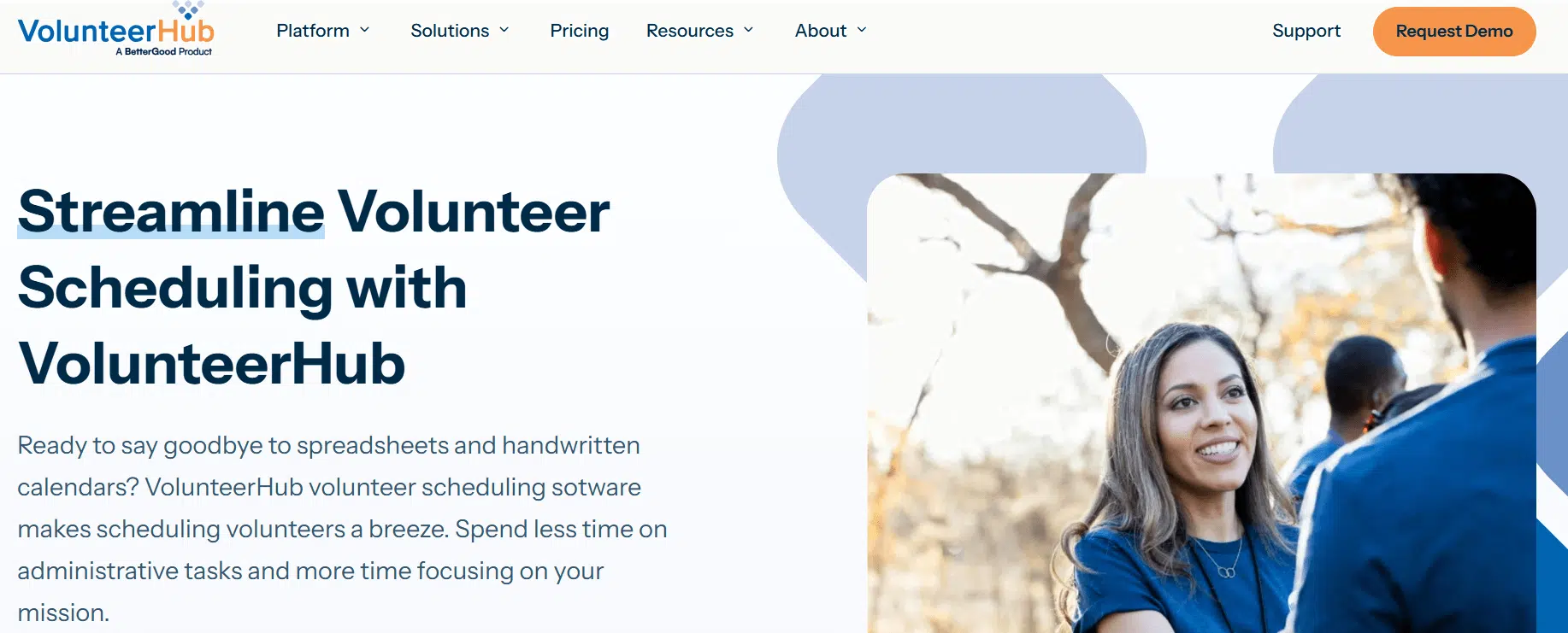 VolunteerHub’s homepage