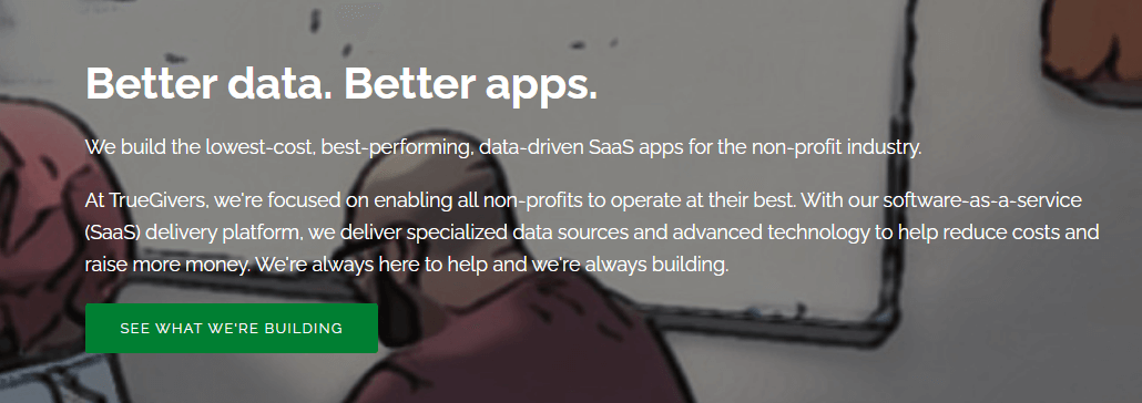 Screenshot of TrueGivers’ homepage