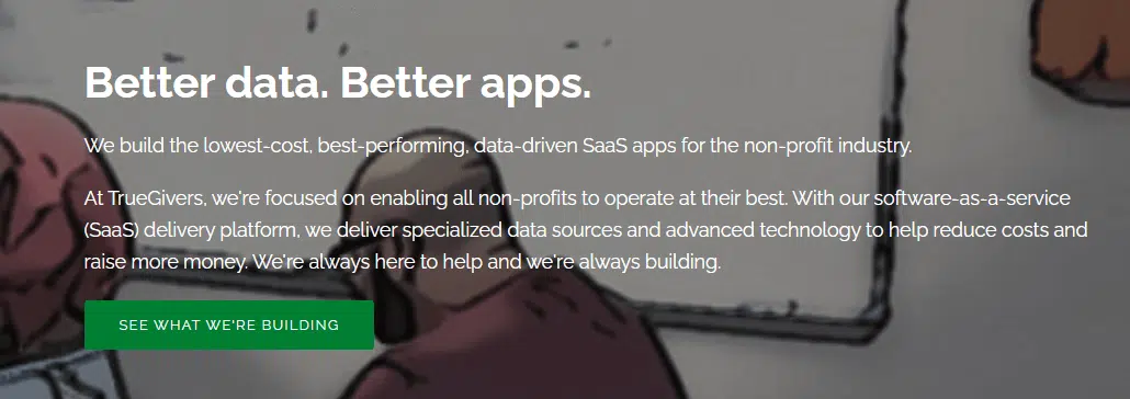 Screenshot of TrueGivers’ homepage