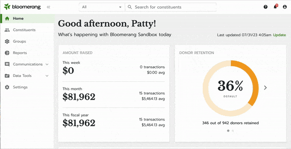 Bloomerang CRM newest donors image
