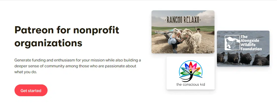 This screenshot shows the homepage of Patreon, a fundraising website nonprofits can use to sell exclusive content.