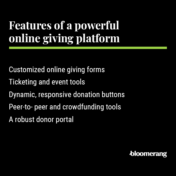 This image shows features of a powerful online giving platform. 