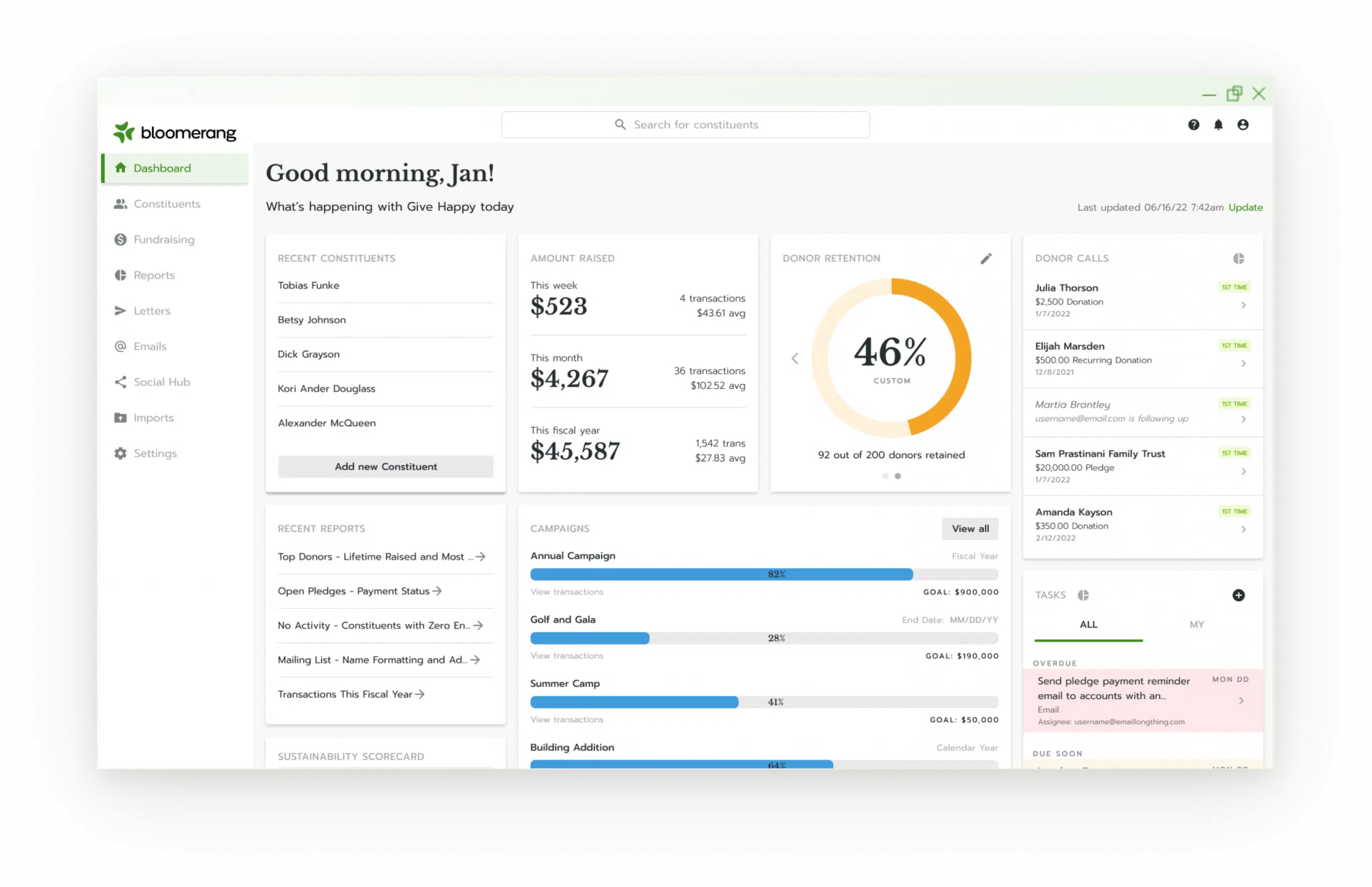 Bloomerang’s user interface 