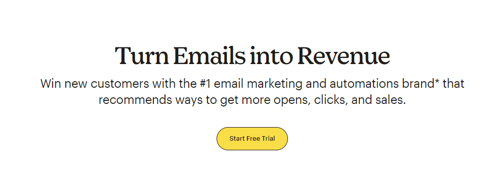 Screenshot of the MailChimp homepage