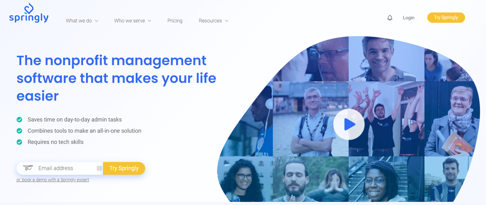 Screenshot of the Springly homepage