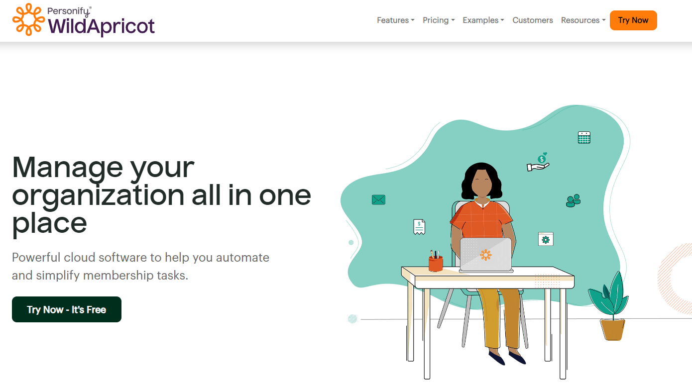 Screenshot of the WildApricot homepage, a membership software for nonprofits
