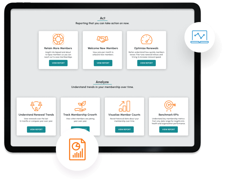 Example of reports available within MemberClicks, a membership management tool