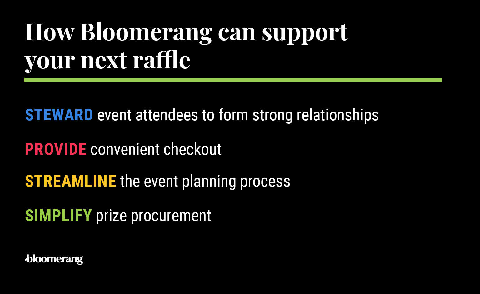Ways Bloomerang can support your next raffle event (explained in the text below) 