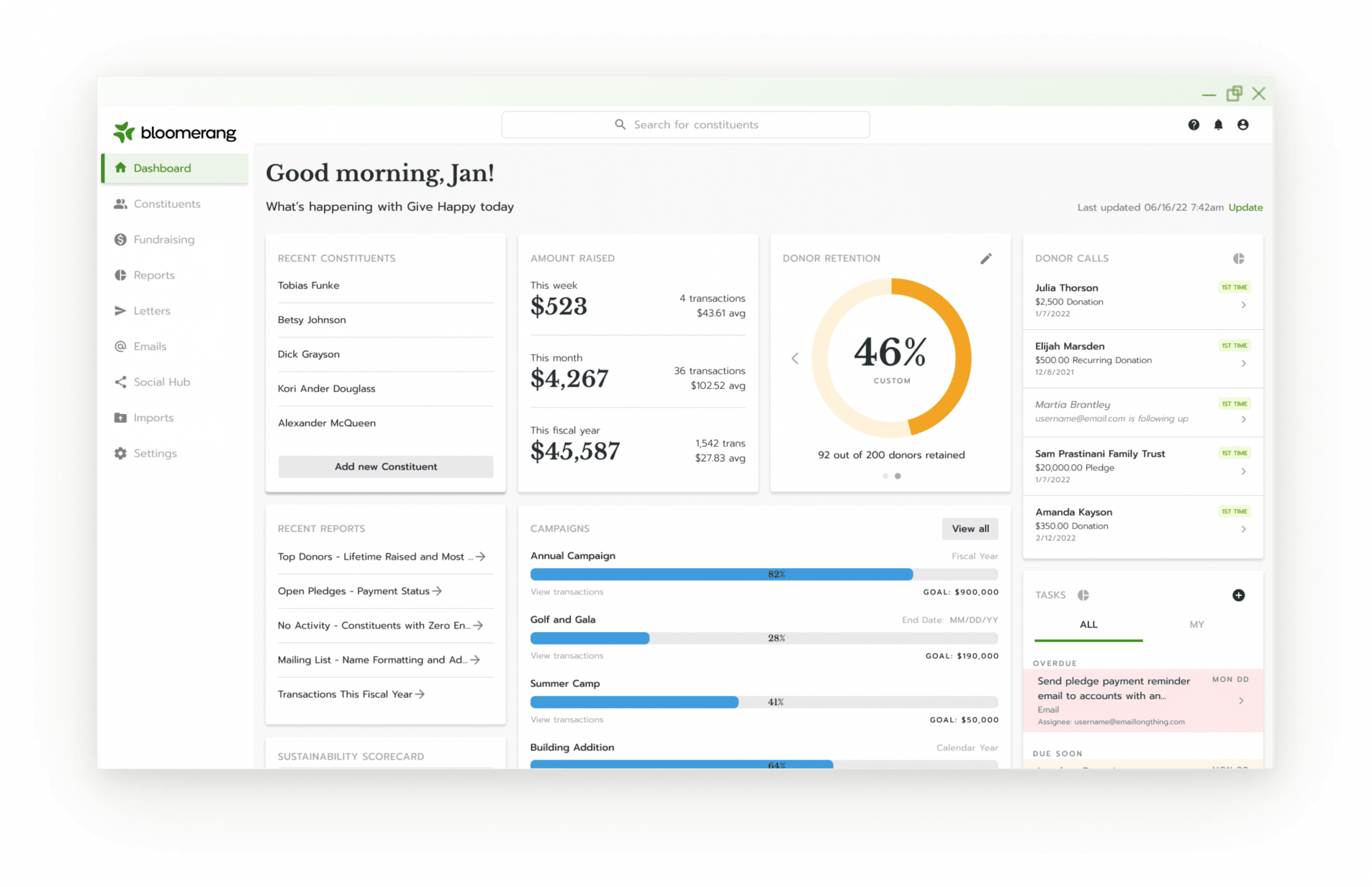 Bloomerang user interface