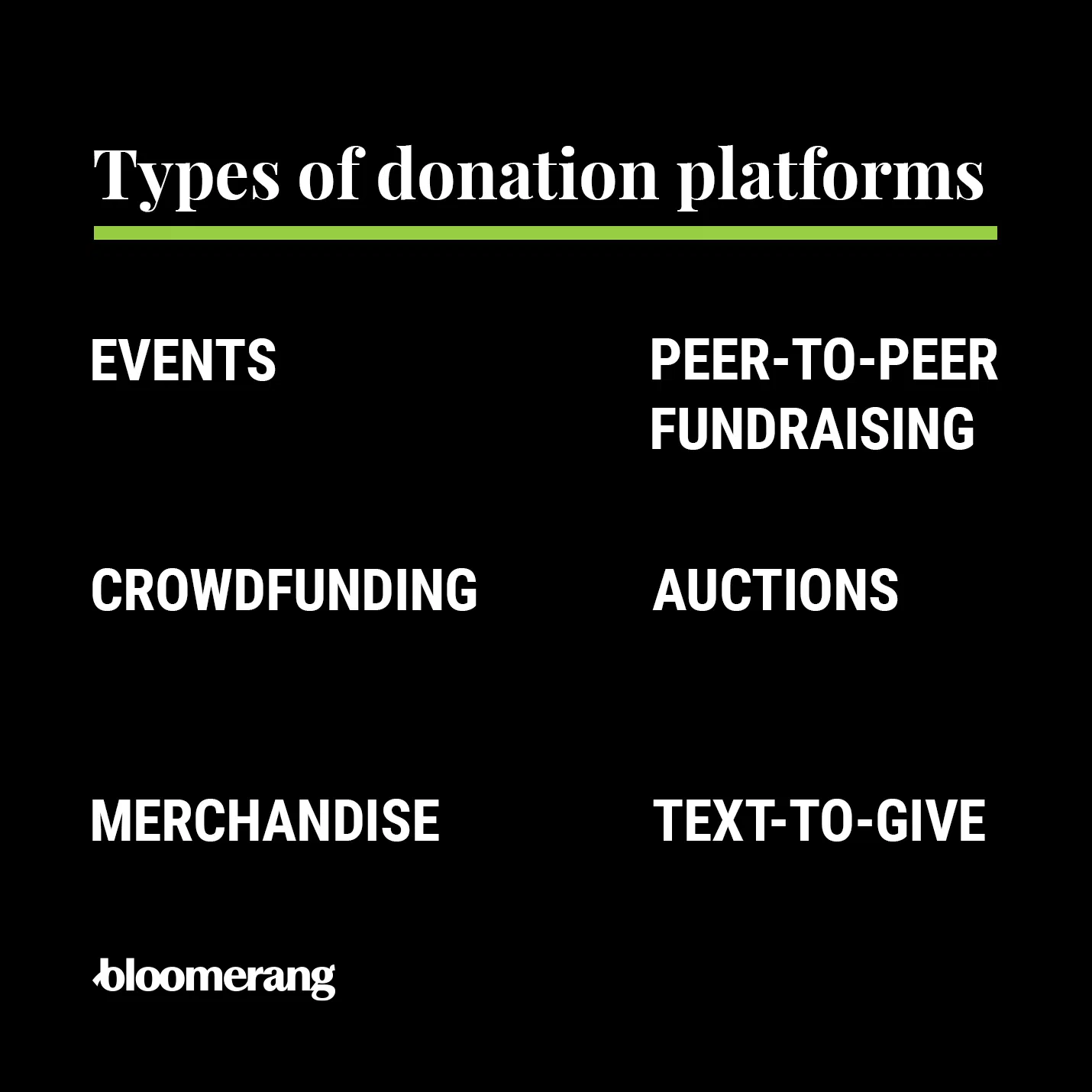 Types of donation platforms (explained in the list below) 