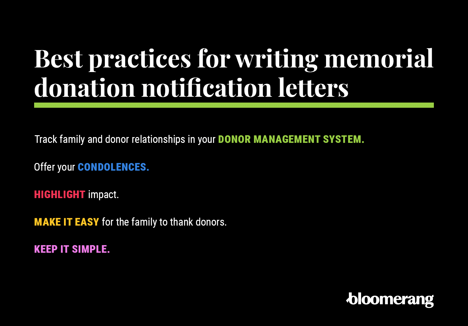 Best practices for writing memorial donation notification letters (explained in the bulleted list below) 