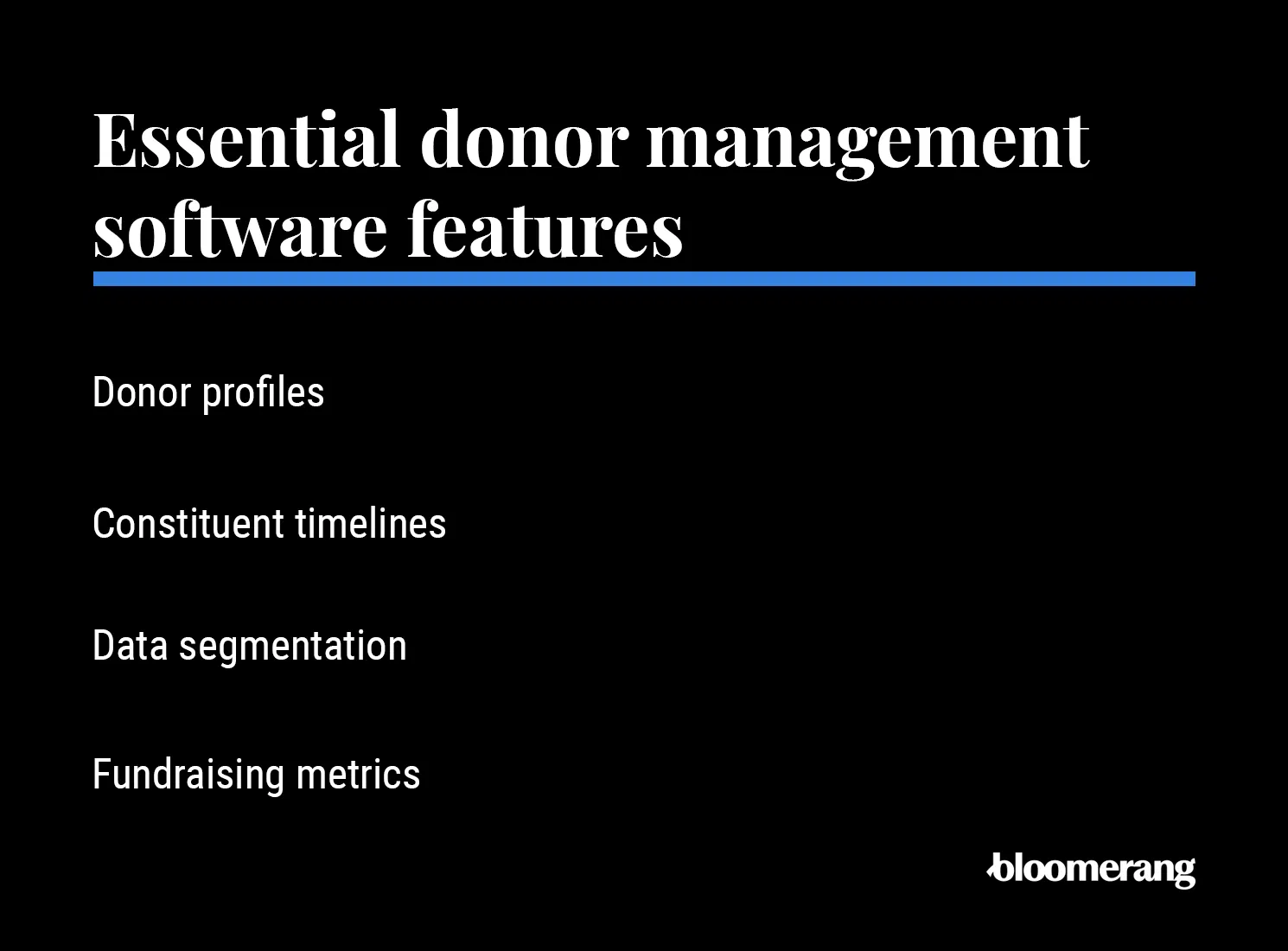 Essential donor management software features (described below)