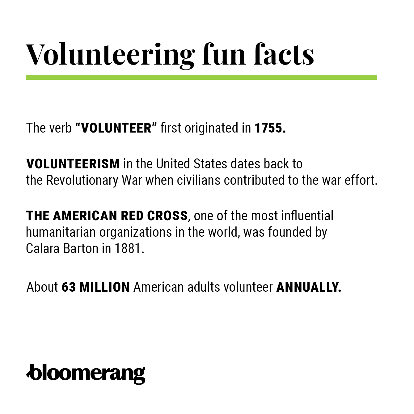 Volunteering facts, listed in the bulleted list below with sources. 
