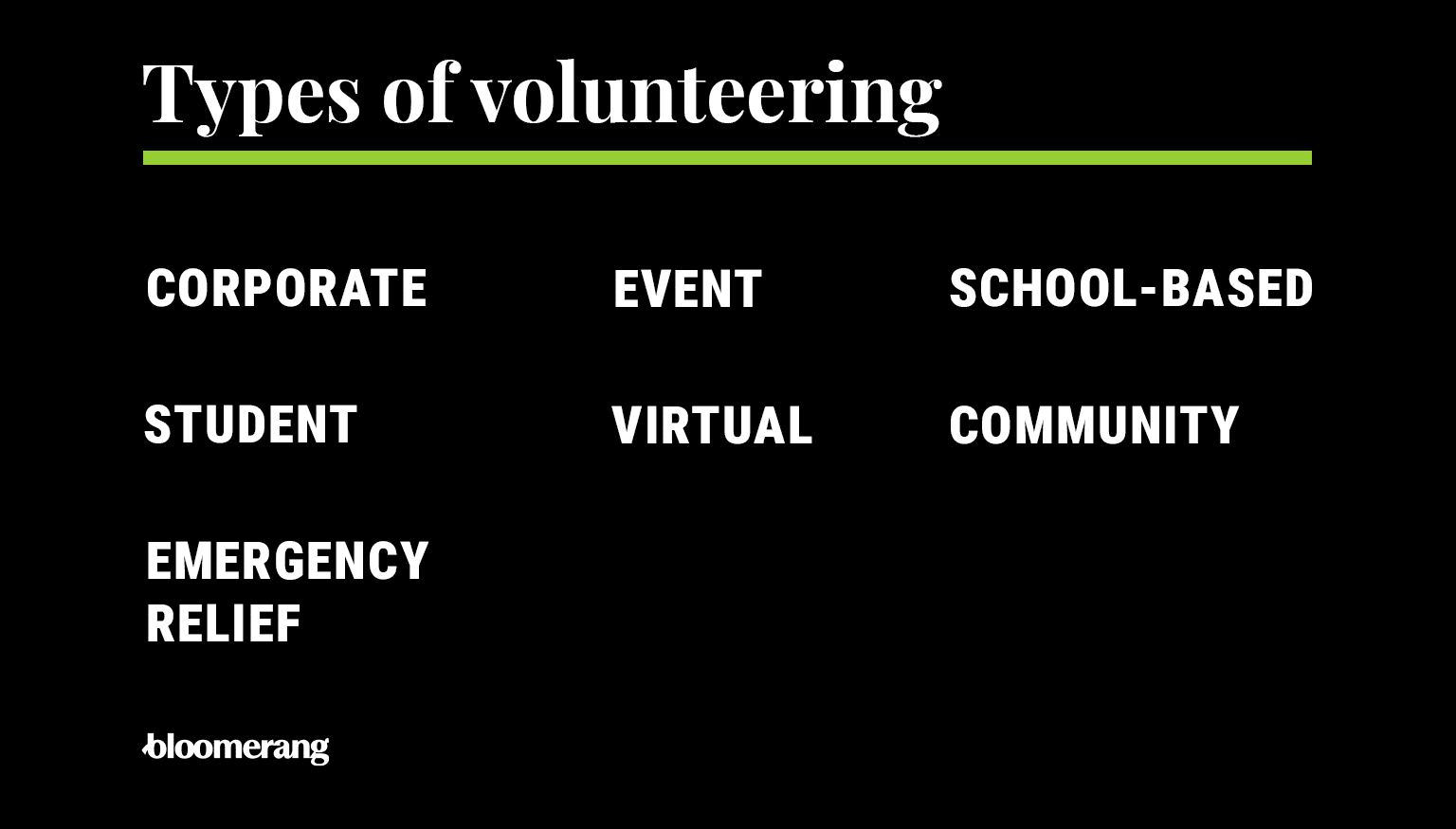 Seven different types of volunteering, explained in the sections below