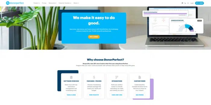 Screenshot of DonorPerfect's homepage