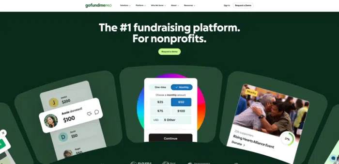 Screenshot of GoFundMe Pro's website