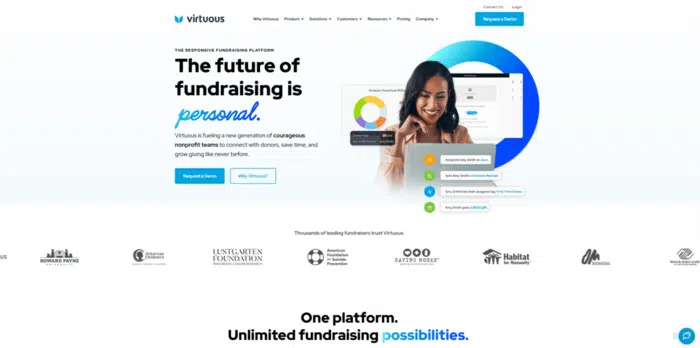 Screenshot of the Virtuous' homepage