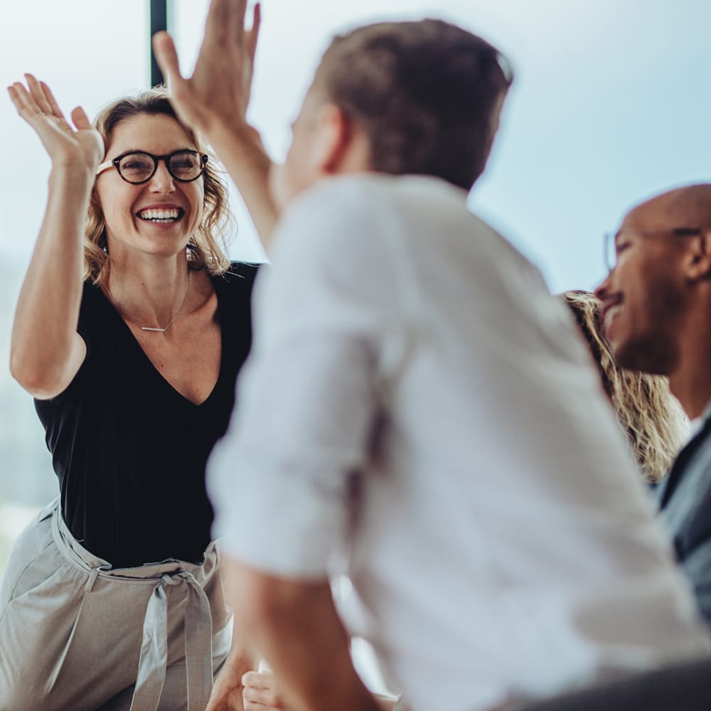 Businesswoman Giving A High Five To A Colleague In Meeting