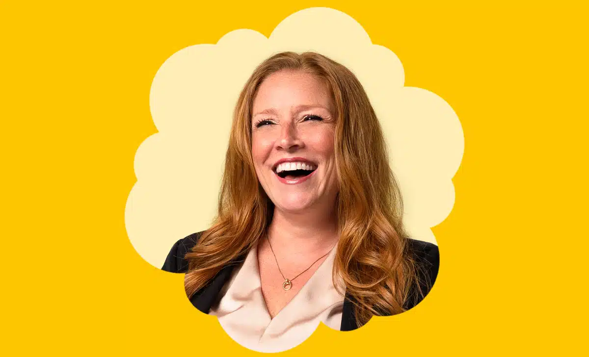 Real customer on yellow background