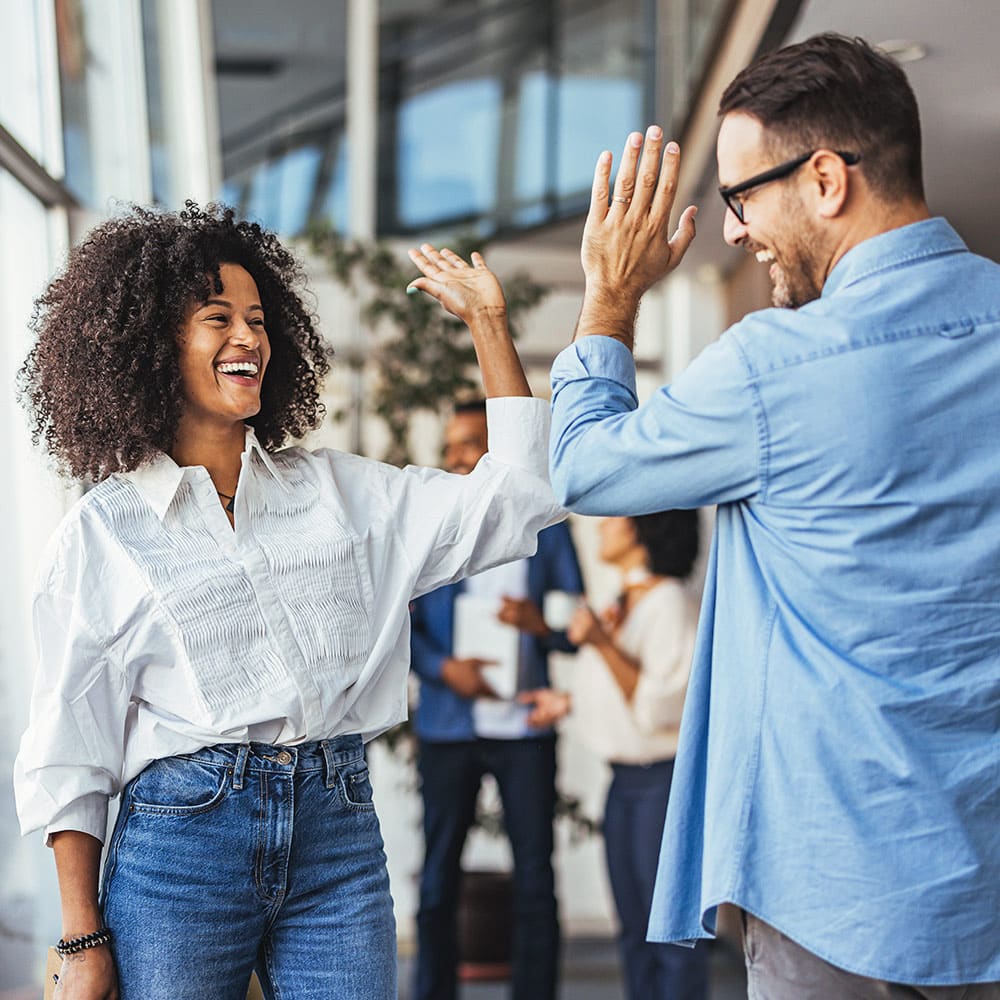Man and woman celebrating