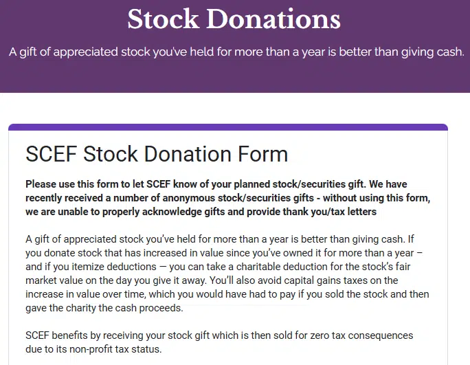 stock donations