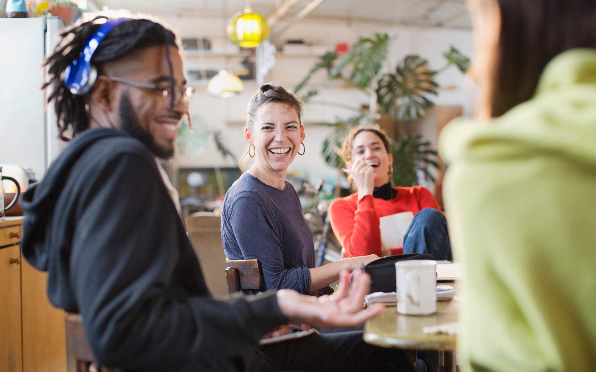 Nonprofit employees together at table