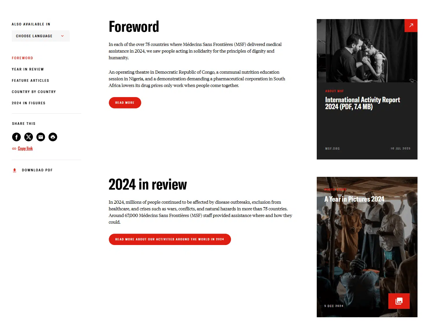 The Doctors Without Borders 2024 impact report webpage